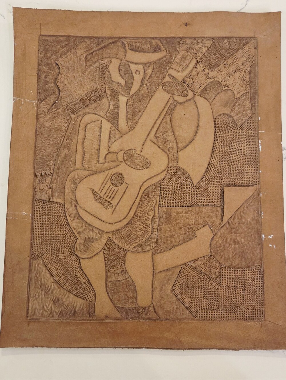 Pablo Picasso Inspired Cubism Tooled Carved Embossed Relief Leather Art Rare HTF